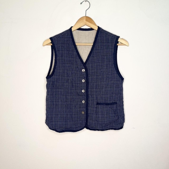 Cottagecore reversible navy & tan vest - Picture 2 of 4